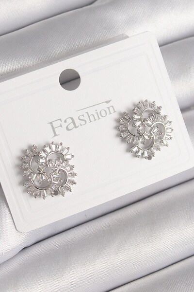 Inure Jewelry Brass Silver Color Zircon Stone Clover Model Women's Earrings