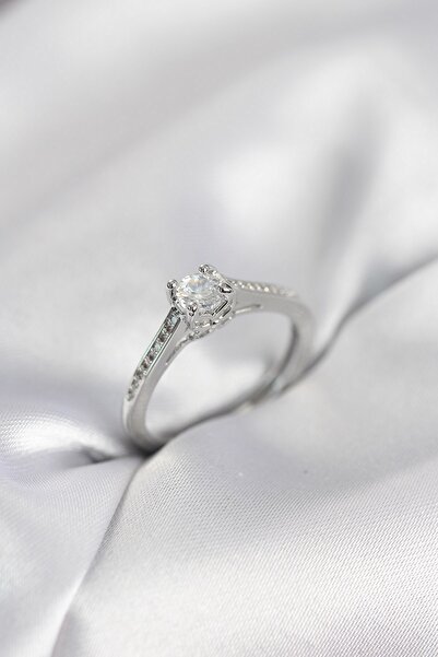 Inure Jewelry Single Stone Silver Color Zircon Stone Model Women's Ring