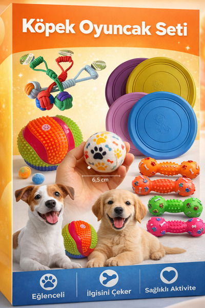 BOXLAND Büyük-Orta Irk Köpek Oyuncak Seti Sesli Dumbbell + Frizbi + Sesli Top...