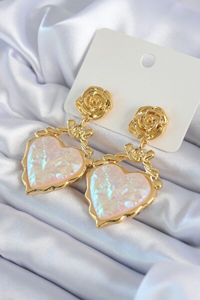 Inure Jewelry Gold Color Rose Dangle Heart Model Brass VIP Women's Earrings