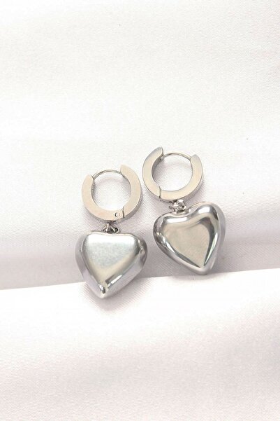 Inure Jewelry 316L Steel Silver Color Curved Heart Design Earrings