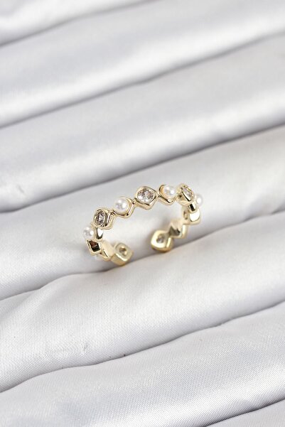 Inure Jewelry خاتم نسائي من حجر الزركون باللون الذهبي النحاسي مع اللؤلؤ