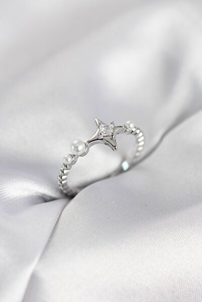 Inure Jewelry خاتم نسائي من مينيمال بول ستار موديل زركون ستون فضي اللون