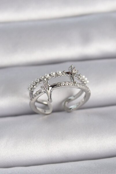 Inure Jewelry خاتم نسائي من النحاس الفضي اللون قابل للتعديل مرصع بحجر الزركون...