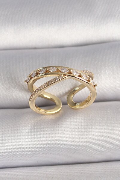 Inure Jewelry خاتم نسائي من حجر الزركون بلون ذهبي نحاسي قابل للتعديل