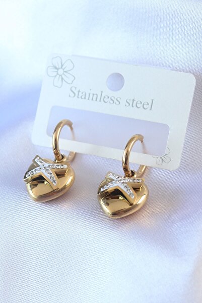 Inure Jewelry 316L Steel Gold Color Zircon Stone Detail Heart Model Women's E...