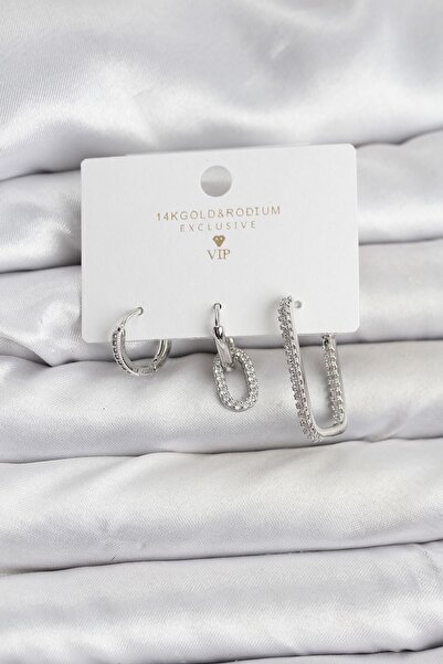 Inure Jewelry طقم أقراط نسائي من حجر الزركون الفضي مكون من 3 قطع