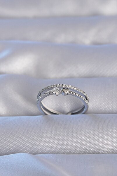 Inure Jewelry النحاس الفضي اللون الزركون حجر القلب نموذج الممر المائي حلقة قا...