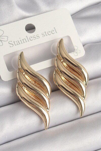 Inure Jewelry النحاس الذهب اللون 3 صف موجة نموذج الأقراط النسائية