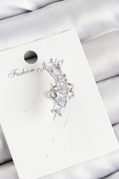 Inure Jewelry أقراط من النحاس والزركون موديل فضي اللون من اللحم الزندي الأيمن