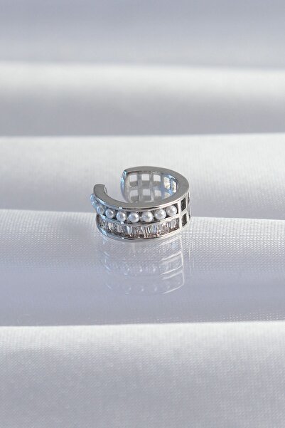 Inure Jewelry أقراط أذن فضية اللون من النحاس مع حجر الرغيف الفرنسي اللؤلؤي