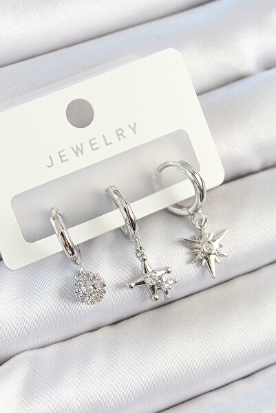 Inure Jewelry Brass Zircon Stone Pole Star Model Silver Color 3-Piece Double ...