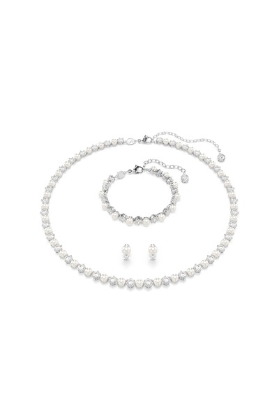 Swarovski Matrix Set, Kristal inci, Yuvarlak kesim, Beyaz, Rodyum kaplama