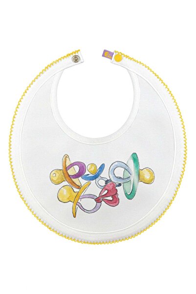 PETIT-ATELlER Baby Round Fabric Bib Colorful Pacifier Print White Yellow Croc...