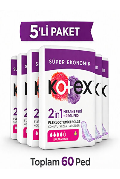 Kotex 2in1 Regl+Mesane Pedi 12’li Ultra Uzun 5 Paket