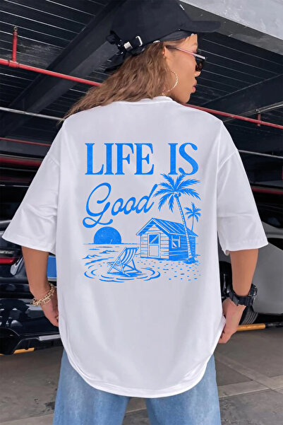 SUNFREE SUMMER YAZ KOLEKSİYON MIX Λευκό μπλουζάκι oversize με στάμπα στην πλά...