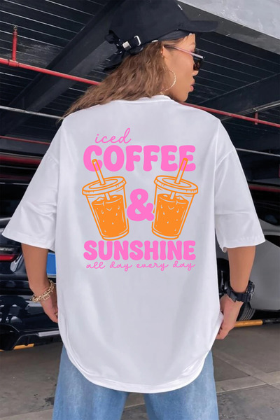 SUNFREE SUMMER YAZ KOLEKSİYON MIX Λευκό μπλουζάκι oversize με στάμπα στην πλά...