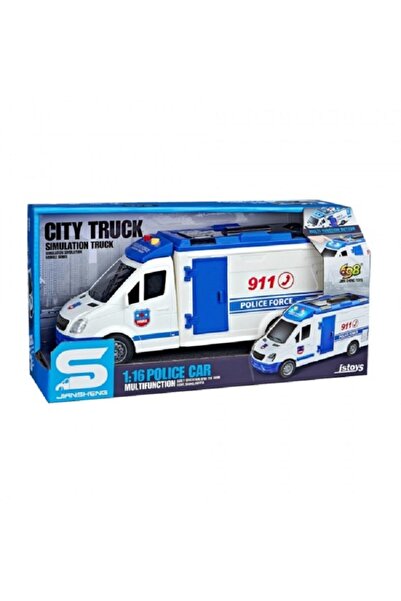 JS Toys Blue police minibus with friction and opening doors, sounds and l...