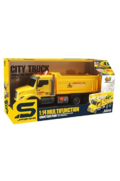 JS Toys Κίτρινο ανατρεπόμενο φορτηγό με μηχανισμό τριβής # 44; κουμπί απασφάλ...