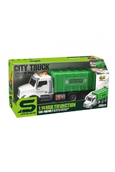 JS Toys Camion de salubritate verde cu frictiune, buton presiune, sun...