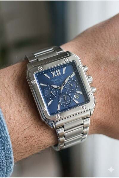 Ferrucci Silver Square Case Men's Wristwatch |   38mm Steel Case, Silver Meta...