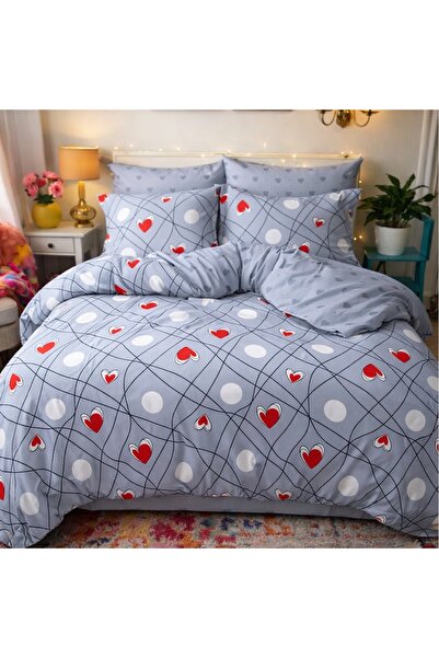 CumparaMisim Double bed linen, Finet, 6 pieces, Gray, hearts, polka dots