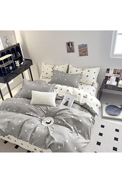 CumparaMisim Lenjerie pat dublu, Finet, 6 piese, Gri, buline