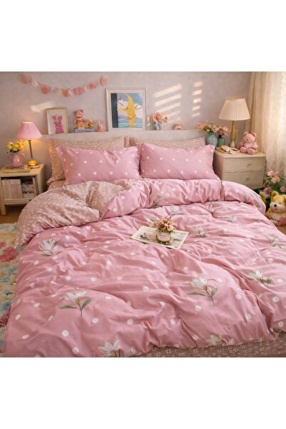 CumparaMisim Double bed linen, Finet, 6 pieces, Pink, flowers, polka dots