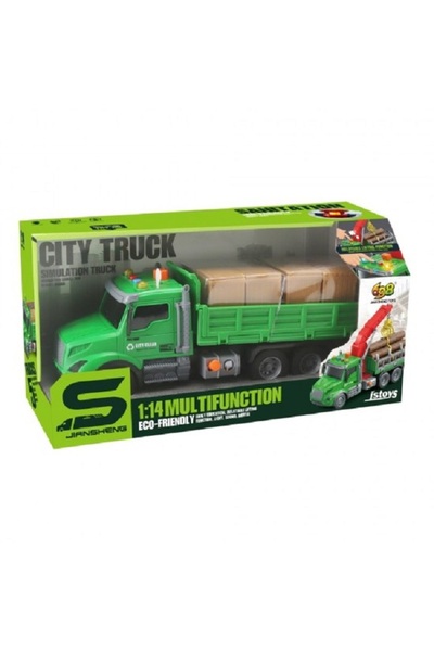 JS Toys Πράσινο φορτηγό με ρυμουλκούμενο και κοντέινερ # 44; τριβή& # 44; κου...