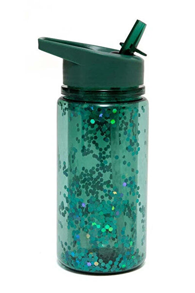PETIT-ATELlER Girls Glitter Plastic Kids Water Bottle Dark Green Sparkling Se...