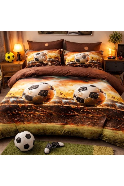 CumparaMisim Lenjerie pat dublu, Finet, 6 piese, Maro, mingii de fotbal