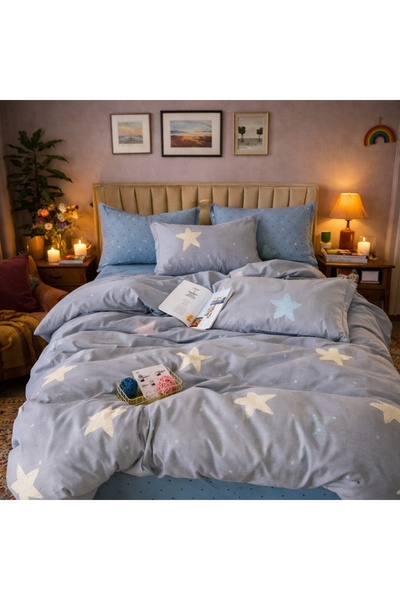 CumparaMisim Double bed linen, Finet, 6 pieces, Gray, stars