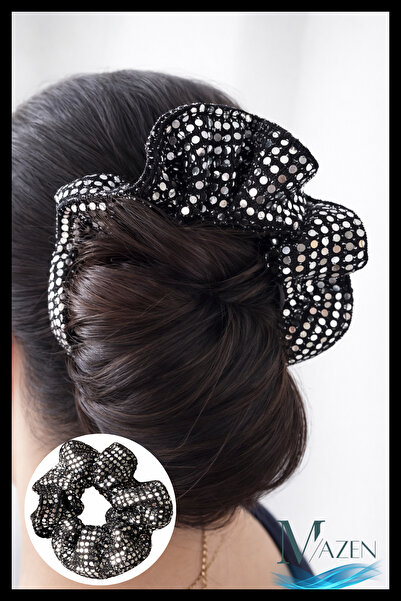 MAZEN Black Sequined Hair Clip |   Sparkling Scrunchie Model |   Women's Acce...