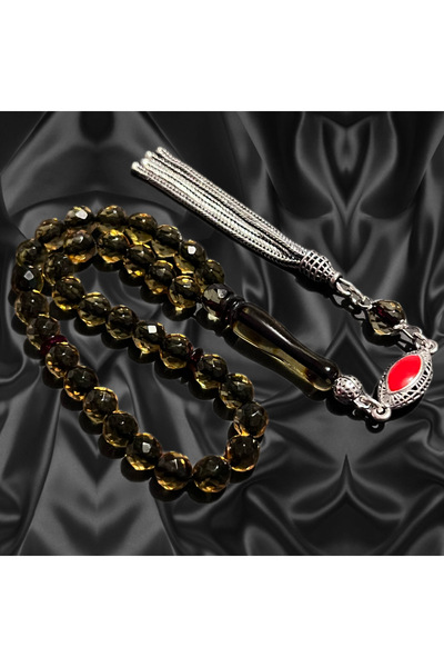 Erbab i Kehribar Parmak Boy Diamond Kesim Kehribar Tesbih-Gümüş Püskül Tasarım