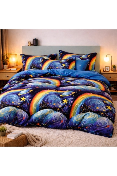 CumparaMisim Double bed linen, Finet, 6 pieces, Blue, galaxies
