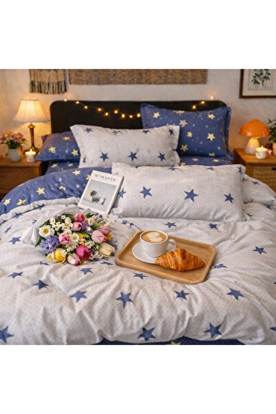 CumparaMisim Double bed linen, Finet, 6 pieces, Grey, Blue, stars