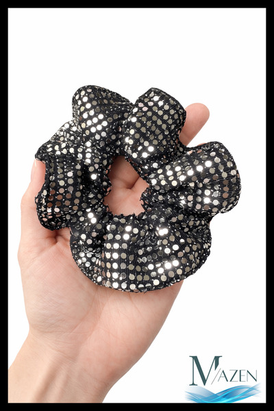 MAZEN مشبك شعر مزين بالترتر الأسود |   موديل سكرنشي اللامع |   إكسسوارات نسائ...