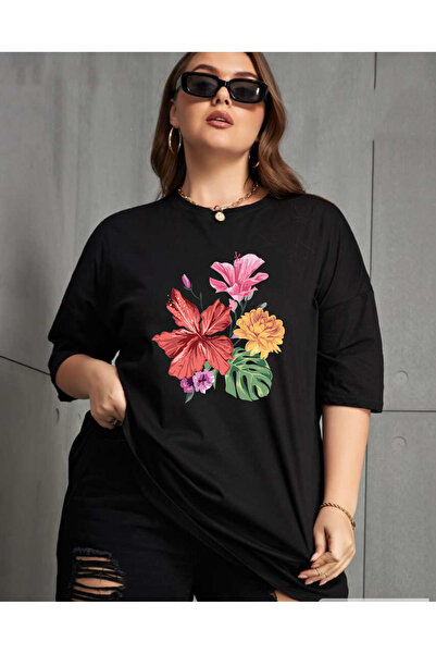 SUNFREE Colorful Flower Printed Large Size Oversize Short Sleeve Women's Comb...