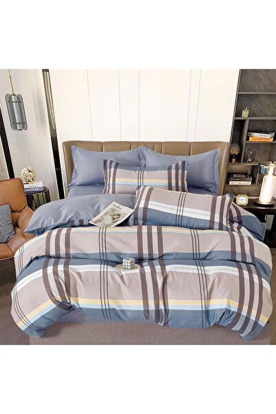 CumparaMisim Διπλό Λινό με Ελαστικό, λεπτό, 6 τεμάχια, γκρι-μπεζ, Καρό