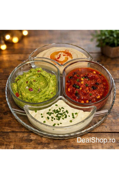 dealshopromania Kaveh Lavin 24 cm Glass Appetizer Tray – 5-Piece Set with 4 C...