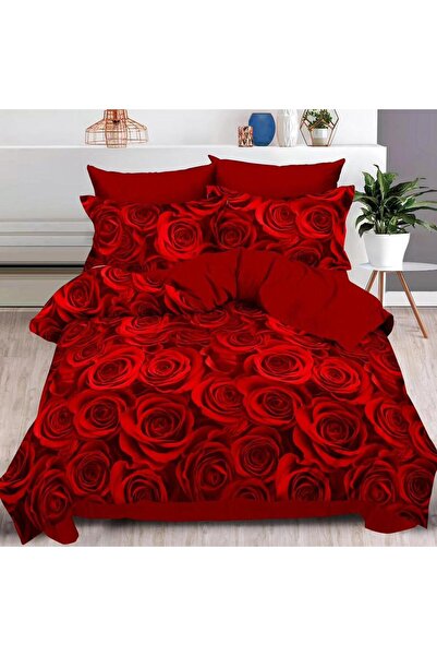 CumparaMisim Double bed linen with Stretchy, Finet, 6 pieces, Red, roses
