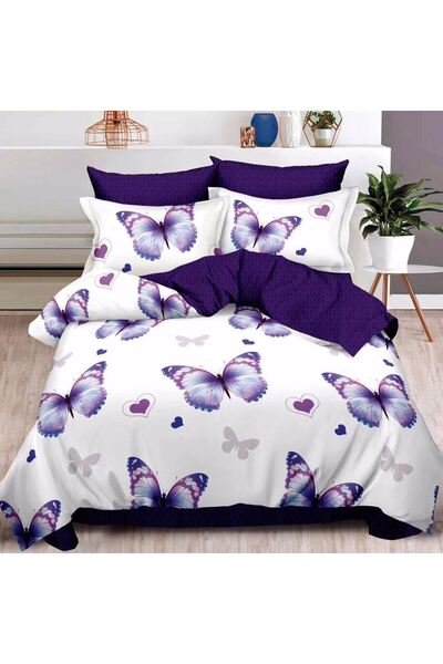 CumparaMisim Double bed linen with Stretchy, Finet, 6 pieces, Purple, butterf...