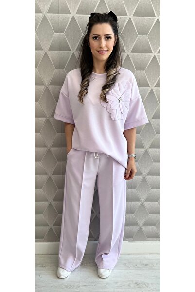 OnlyForYou Women's elastic viscose tracksuit with appliquéd flower