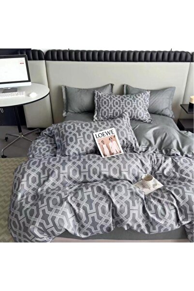CumparaMisim Double bed linen with Stretchy, Finet, 6 pieces, Gray, geometric...