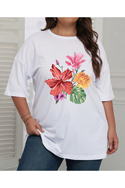 SUNFREE Colorful Flower Printed Large Size Oversize Short Sleeve Women's Comb...
