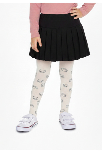 Serena Beige children's leggings with panda bears - warm and cheerful pattern