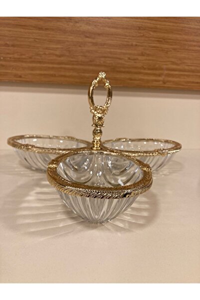 PLUS HOME 3-Piece Snack Tray with Cast Metal Edge Frame and Gold Cut Glass