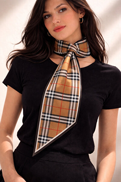 Mavi Masal Plaid Patterned Satin Neck Scarf |   Stylish Women's Accessory