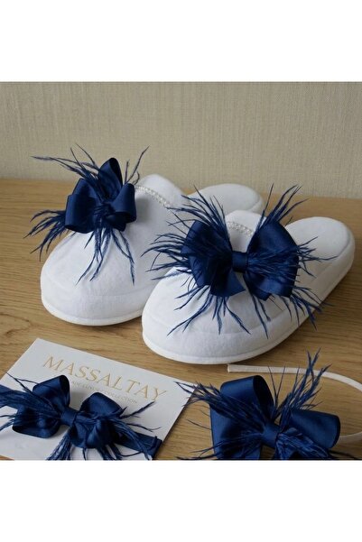 Massaltay Anne Bebek Lohusa Terlik Taç Bandana Seti Tüylü Fiyonklu Doğum Hast...