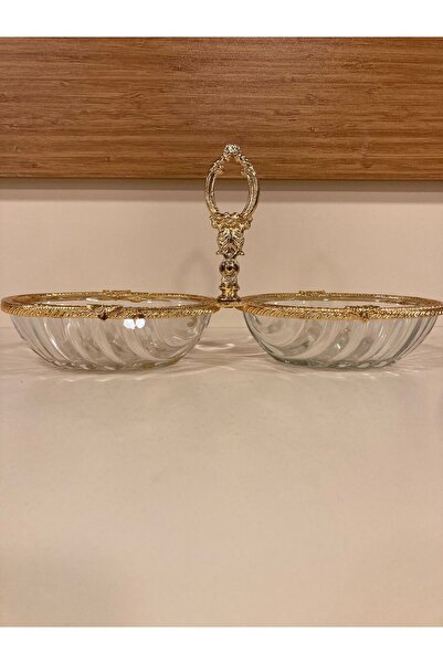 PLUS HOME 2-Piece Snack Tray with Cast Metal Edge Frame and Gold Cut Glass